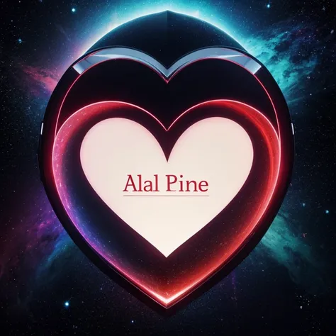 Red heart and inside written the word you are mine in Spanish, al fondo la galaxia 