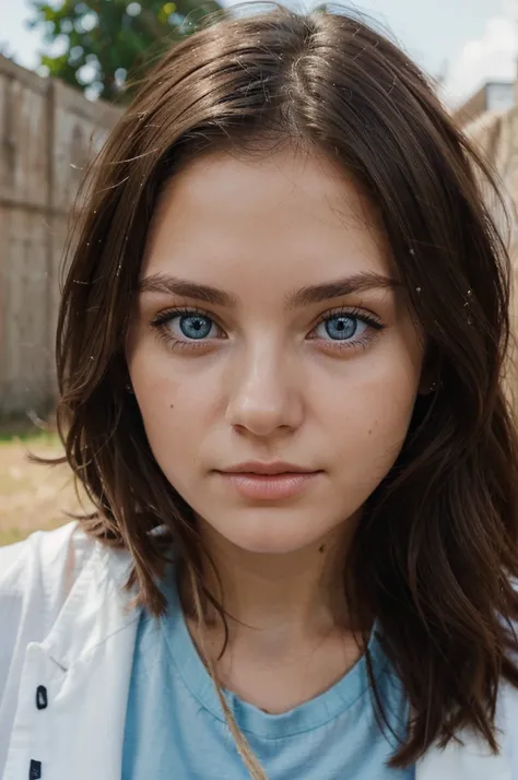 young woman, Brunette, Blue eyes, Round face, twine
