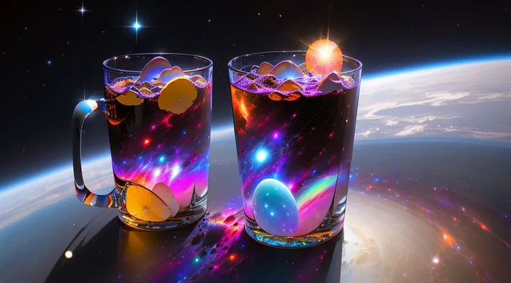 Galaxy in a glass cup, the sacred cup of understading, galaxy in a bottle, in the universe.highly realistic, universe in the background, galaxy inside, universe life significance, beeple. hyperrealism, space art, water is made of stardust, surreal space, a...