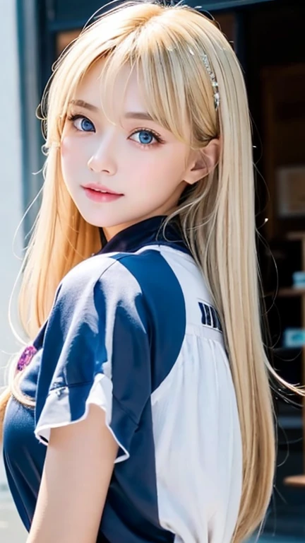 clear shiny skin、17 year old cute sexy little beautiful face、Straight super long blonde hair that shines in the light、Beautiful blonde hair dancing wildly in front of her cute and beautiful face、Silky long bangs that cover the cute eyes、blonde hiding her s...