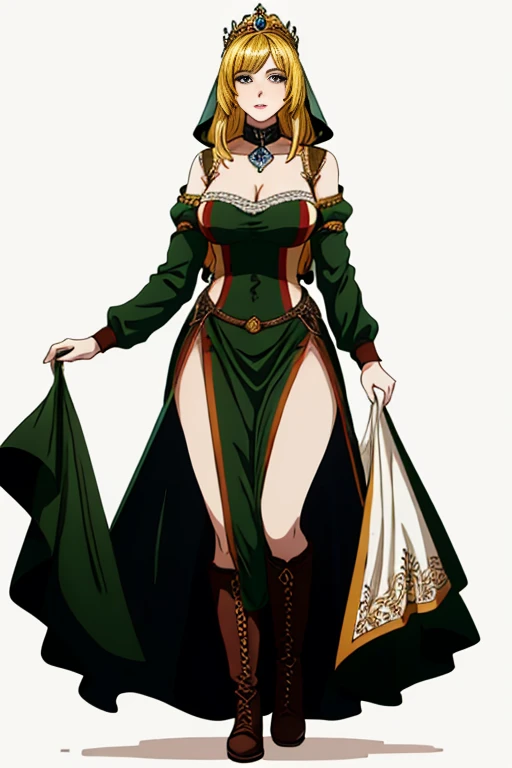 full body of a woman in a dress with a veil, feet together, standing feet together, militar boots, beautiful fantasy maiden slave warrior, beautiful fantasy art portrait, fantasy victorian art, medieval fantasy art, beautiful and elegant queen Roxxane, por...