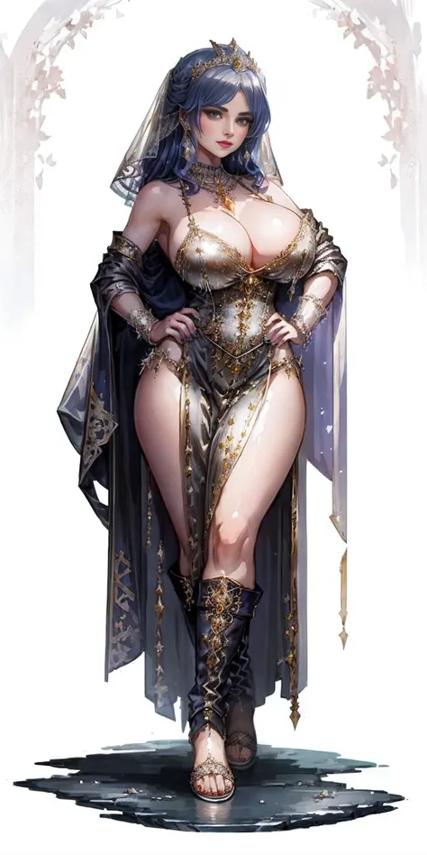 full body of a woman in a dress with a veil, feet together, standing feet together, militar boots, beautiful fantasy maiden slave warrior, beautiful fantasy art portrait, fantasy victorian art, medieval fantasy art, beautiful and elegant queen Roxxane, por...