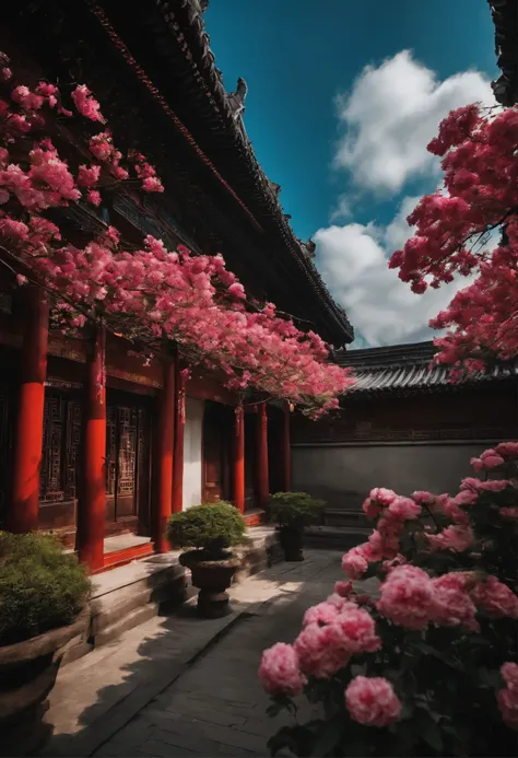 Pampered and not shocked，Watch the flowers blossom in front of the court；Go and stay unintentional，Wandering with the clouds outside the sky，Chinese style