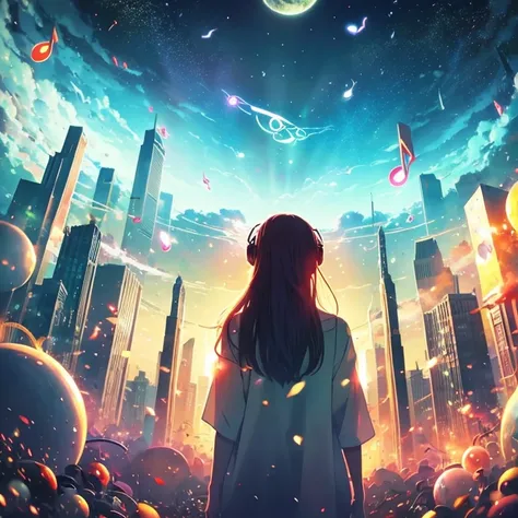 anime illustration、creation、surrounded by music