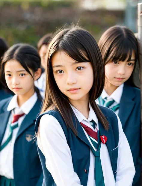 japanese school uniform、middle School girls、a look full of compassion、16 years old、7 head and body、