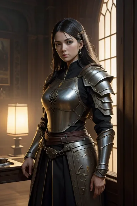 modelshoot style, (extremely detailed CG unity 8k wallpaper), full shot body photo of the most beautiful artwork in the world, medieval armor, professional majestic oil painting by Ed Blinkey, Atey Ghailan, Studio Ghibli, by Jeremy Mann, Greg Manchess, Ant...