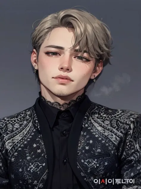 a close up of a person wearing a suit and tie, jimin, park jimin, jimins plump lips, jimins right eyelid swollen, jimins grecian nose, accurate jimin face, with same hairstyle, taken in the early 2020s, he has dark grey hairs, portrait of kpop idol, portra...