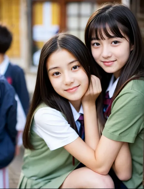 japanese school uniform、high school girl、a look full of compassion、18-year-old、7 head and body、Everyone is good friends、beautiful girl、bounce、