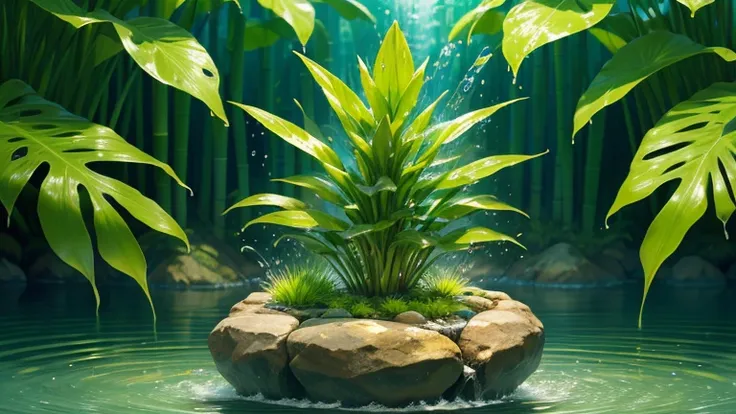 close-up of plant with water splashing from top, water art manipulation, water artphotoshop, amazing water art, photoshop water ...