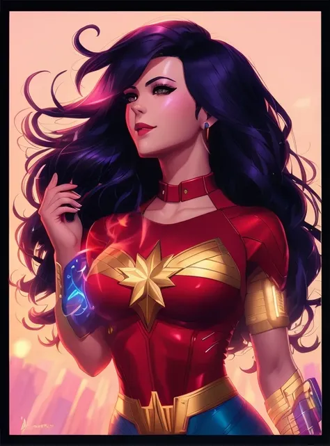 um close de uma mulher com fones de ouvido segurando um telefone celular, de jowonder, mulher maravilha, artgerm e atey ghailan,...