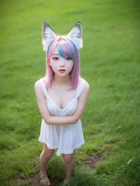 ((((full body esbian))))、full body, two miss fox demons, fox devil fox years white hair girl, sexy and feminine， fluffy fox ears...