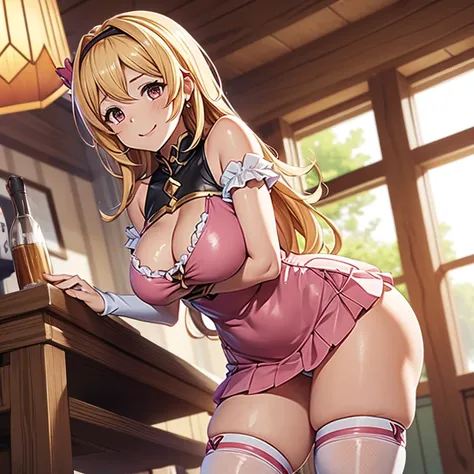 granblue fantasy,Grabble,djeeta,djeetaちゃん,mesugaki,Official Images,Official illustration,black knee high socks,pink clothes,thighs thighs thighs,djeeta,smile,blonde,むちむちthighs thighs thighs,Thigh job,cum between thighs,standing intercrural legs,Panty shot