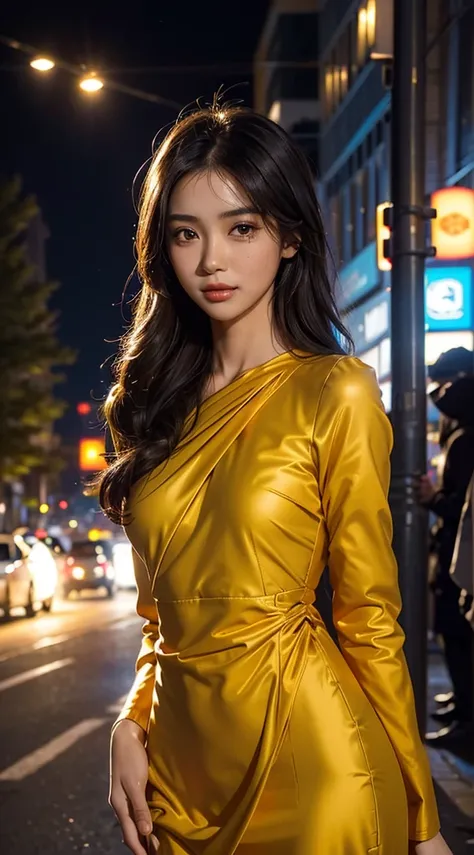 A Malay girl, clad in a small, exquisitely crafted black baju kurung from Malaysia, adorns the image, her long golden yellow hair cascading down her back. In this front-facing shot, she carries a backpack slung over one shoulder. Her skin is intricately de...