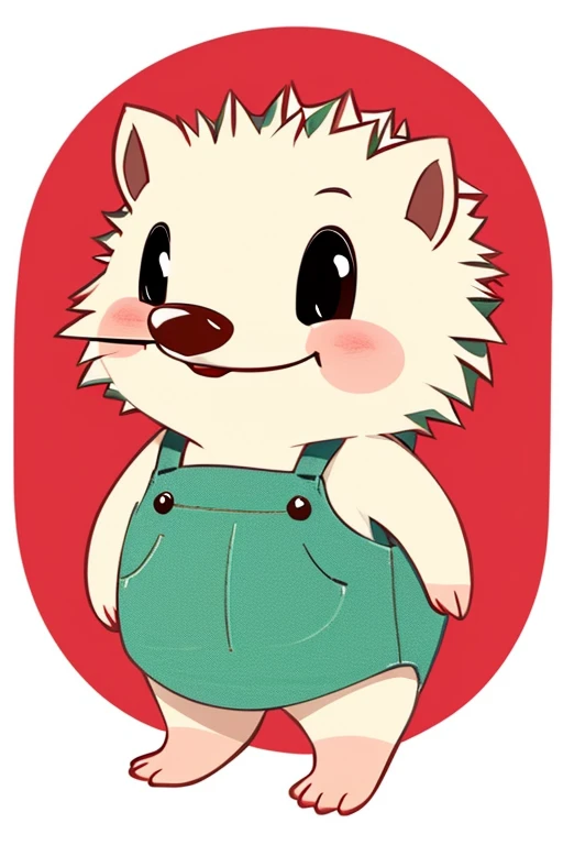 style realistic, little hedgehog with a smile, cute character, flat cartoon in 70s style, white background