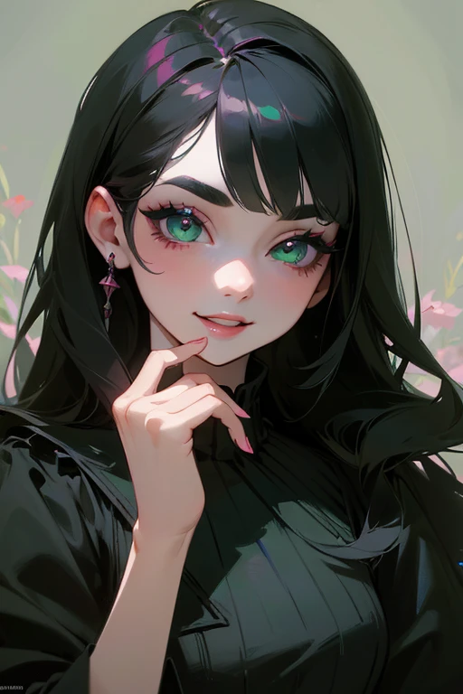 (highest quality, masterpiece:1.2), High resolution, Super detailed, realistic:1.37, fantasy, An illustration, green eyes、pink and black dress、Platinum decoration、beautifully、Eyeshadow Red、dark eyebrows、long eyelashes、Pupils are black、Hair is light green、t...