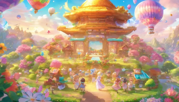 ecstasy ,Thousands of people floating in the air,Standing on the Clouds, Thousands of people dressed in white., Raise your hands and sing praises to God.. The scenes are beautiful and surreal.. Inspired by the online game maplestory. (best quality, 4k, 8ก,...