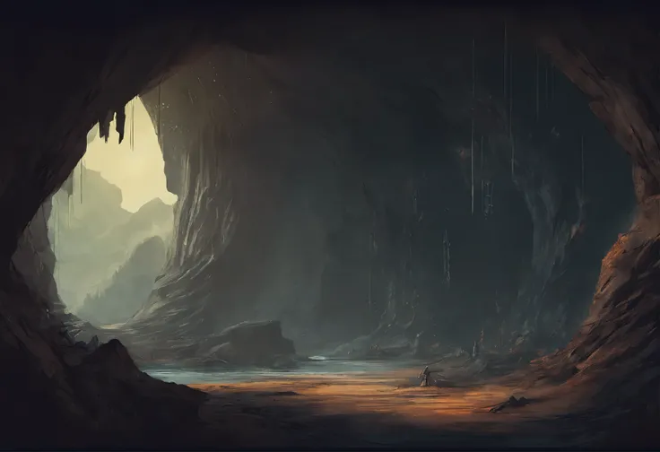 cave, dark cave, masterpiece, digital art