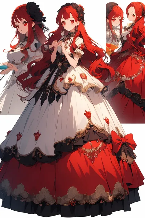 (masterpiece:1.2), best quality,PIXIV,fairy tale girl, 1 girl, red hair, red eyes, red dress, lolita fashion