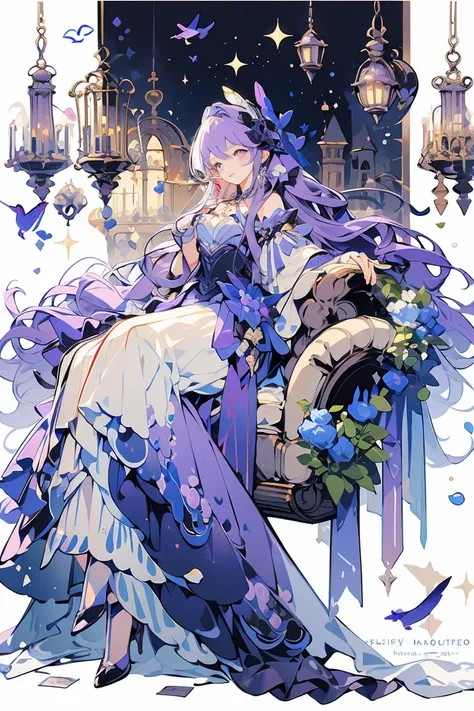 (masterpiece:1.2), best quality,PIXIV,fairy tale girl, 1 girl, purple hair, puple eyes, purple dress, lolita fashion, purple theme