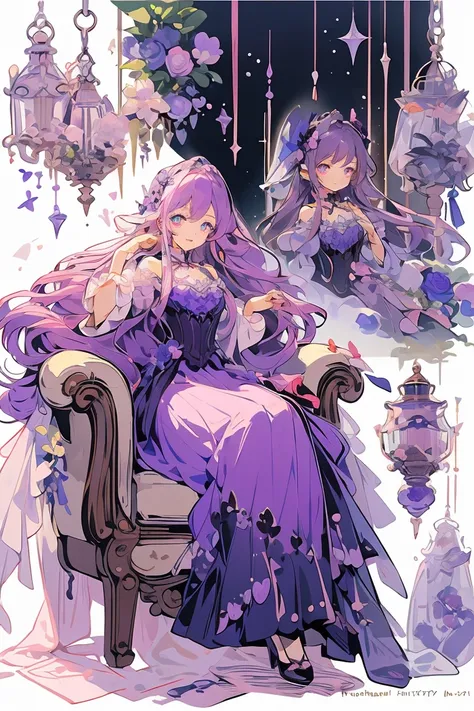 (masterpiece:1.2), best quality,PIXIV,fairy tale girl, 1 girl, violet hair, violet eyes, violet dress, lolita fashion, violet  theme