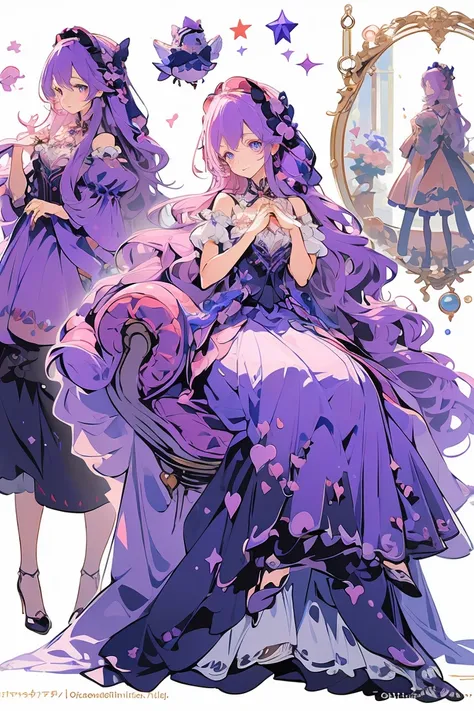 (masterpiece:1.2), best quality,PIXIV,fairy tale girl, 1 girl, violet hair, violet eyes, violet dress, lolita fashion, violet  theme