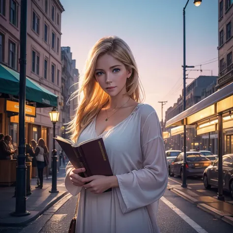 (best quality,4k,8k,highres,masterpiece:1.2),ultra-detailed,(realistic,photorealistic,photo-realistic:1.37),A handsome blond man with green eyes waiting patiently near a bus stop,bustling city background,soft sunlight illuminating her face,beautiful detail...