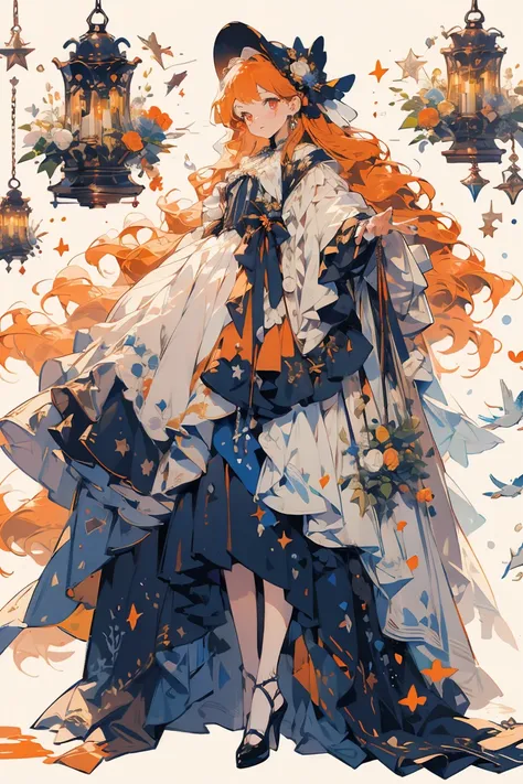 (masterpiece:1.2), best quality,PIXIV,fairy tale girl, 1 girl, orange hair, orange eyes, orange dress, lolita fashion, orange theme