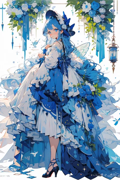 (masterpiece:1.2), best quality,PIXIV,fairy tale girl, 1 girl, blue hair, blue eyes, blue dress, lolita fashion