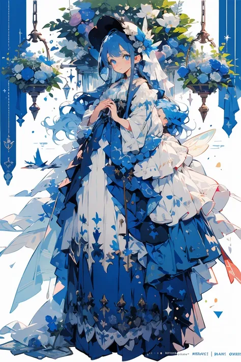 (masterpiece:1.2), best quality,PIXIV,fairy tale girl, 1 girl, blue hair, blue eyes, blue dress, lolita fashion