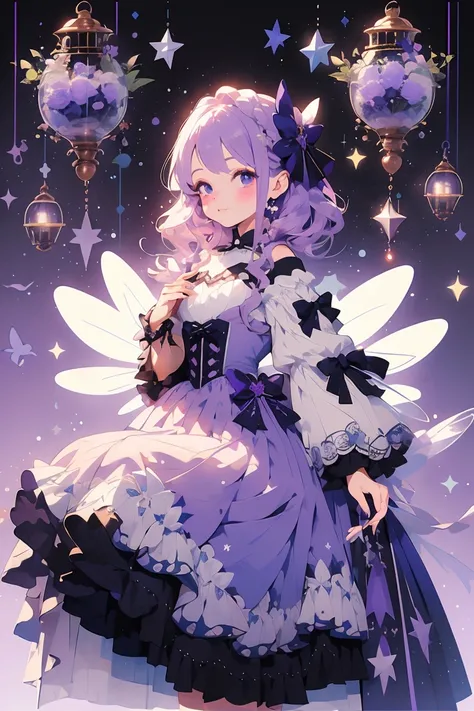 (masterpiece:1.2), best quality,PIXIV,fairy tale girl, 1 girl, purple hair, puple eyes, purple dress, lolita fashion, purple theme