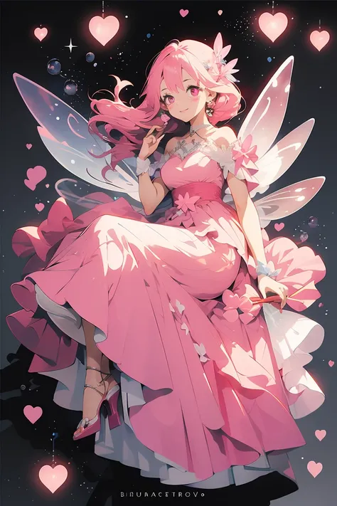 (masterpiece:1.2), best quality,PIXIV,fairy tale girl, 1 woman, hair, pink eyes, pink dress, all pink theme