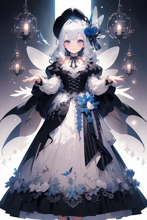 (masterpiece:1.2), best quality,PIXIV,fairy tale girl, 1 girl, silver hair, silver eyes, silver dress, lolita fashion, silver theme