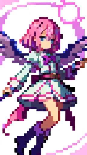 (In 8K, anime style, look at the viewer, light shines on your face), Magical Girl, Using magic, {{{{Have a magic cane}}}}, flying in the sky, boots with wings, belt with a mechanism, Coloring in pastel colors