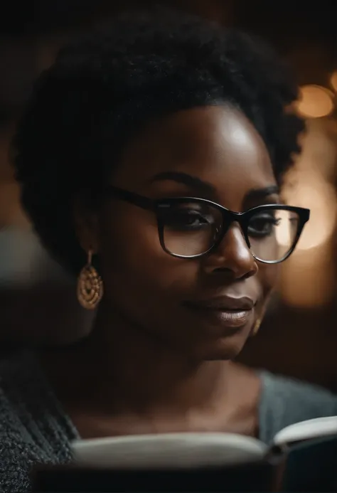 Portrait of a black woman reader with glasses 