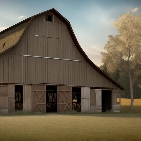 Abandoned dilapidated barn in an eerie rural setting, with a naked blonde American woman standing in front of it, rural village, landscape, (highly detailed, HD), high octane, 8k, high resolution, dramatic Lighting, sharp focus, depth of field, masterpiece...