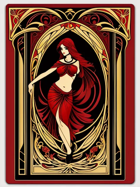 FRAME FOR CARD GAME WITH ARABESQUES STYLE ART NOUVEAU, RED COLOR