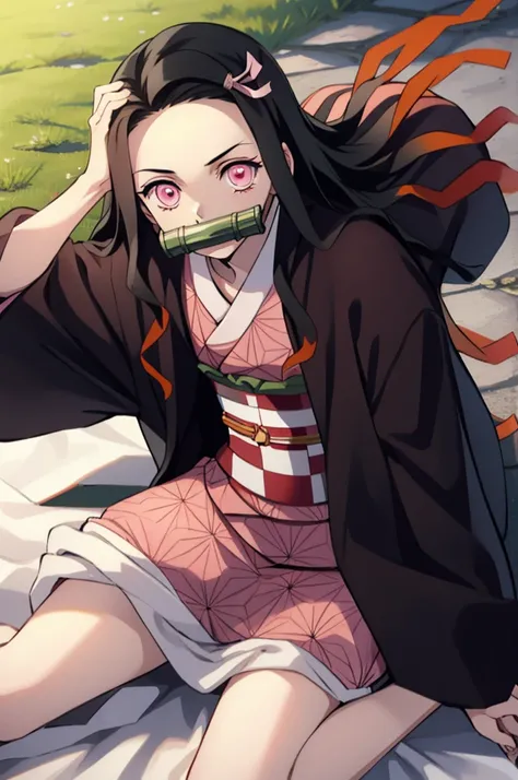 Nezu furnace, Nezuko Kamado, Bamboo, (bit gag:1.5), 1:1,Chibi,Black hair, (Forehead:1.5), gag, Gagged, Hair Ribbon, Long hair, multicolored hair, (Pink eyes:1.5), Orange hair, Slit pupils, Wavy Hair, Two-tone hair,
Break asa is not (Pattern), Checkered sas...