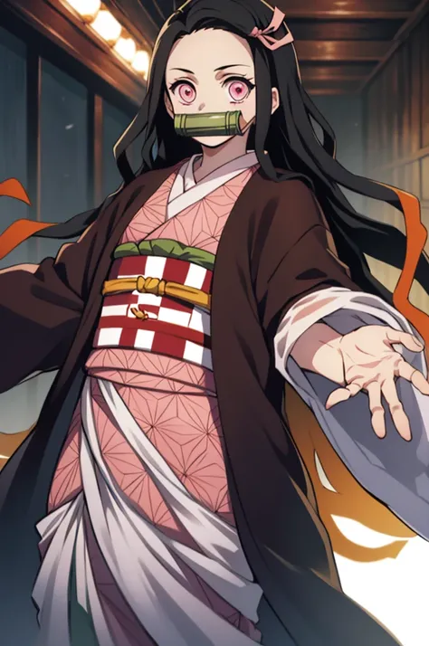 Nezu furnace, Nezuko Kamado, Bamboo, (bit gag:1.5), 1:1,Chibi,Black hair, (Forehead:1.5), gag, Gagged, Hair Ribbon, Long hair, multicolored hair, (Pink eyes:1.5), Orange hair, Slit pupils, Wavy Hair, Two-tone hair,
Break asa is not (Pattern), Checkered sas...