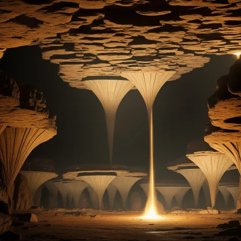 An ancient teleportation array, shrouded in ultra-clear 4k resolution, lies hidden beneath the earths surface. The intricate design of the array is illuminated by the soft glow of an unknown energy source, casting long, dynamic shadows on the surrounding r...