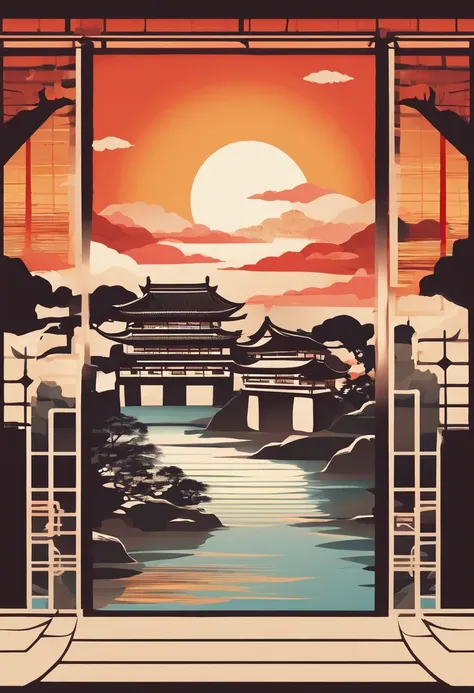 masterpiece, sunset, ancient japan city