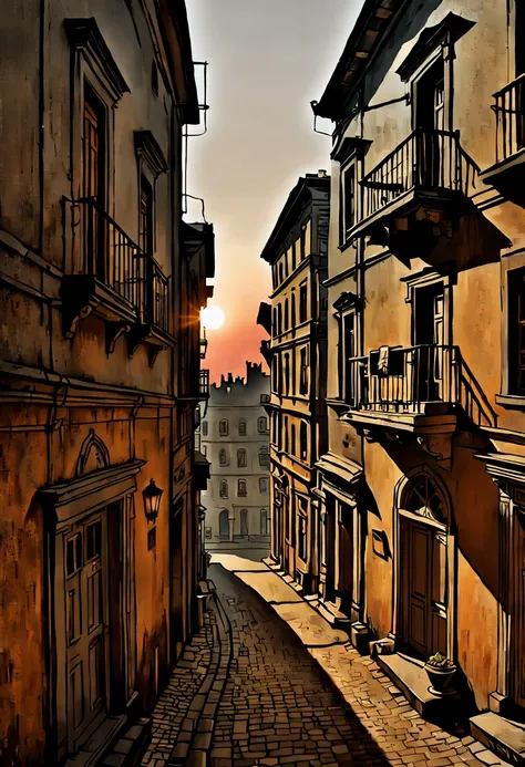 Capture the timeless beauty of an ancient city at sunset. Highlight the (golden:1.2) hues of the fading sun, casting long shadows on (weathered:1.3) stone buildings. Include (intricate:1.1) architectural details and a sense of (mystique:1.2) in the scene. ...