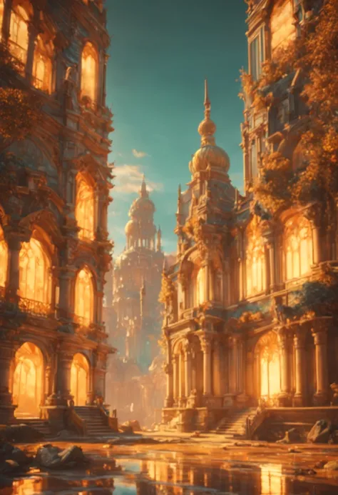 Ancient City at Sunset, detailed matte painting, deep color, fantastical, intricate detail, splash screen, complementary colors, fantasy concept art, 8k resolution trending on Artstation Unreal Engine 5 intricate details, HDR, beautifully shot, hyperrealis...