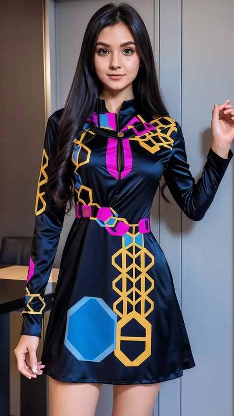 １girl with 30 years old , Look at the viewer, close look, Magnetic Morphing Attire:
A modular dress with magnetic components that can be rearranged to create different looks, allowing for a versatile and customizable wardrobe. , different colors seductive ...