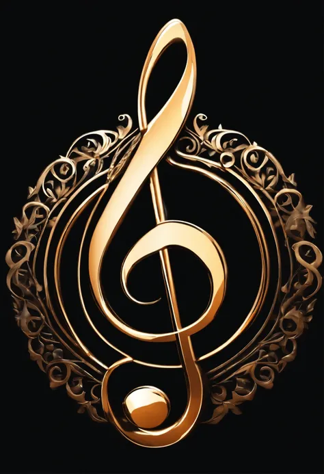 Logo, treble clef(metal. chrome) on a black background), high resolution