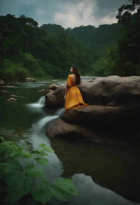 Photography, wanita cantik rambut pendek mandi di sungai