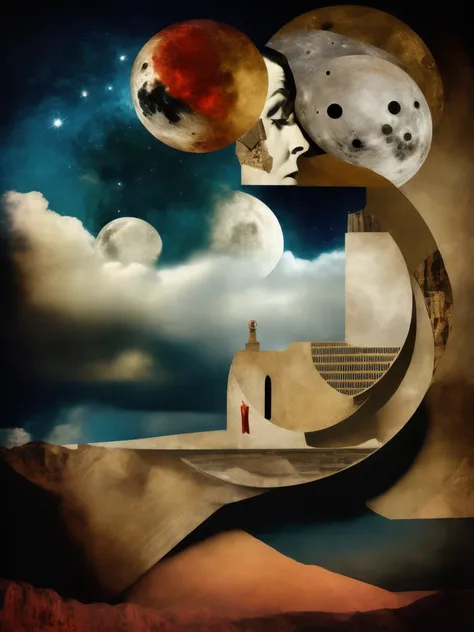 masterpiece, surreal collage, collage a forgotten gateway of time and space