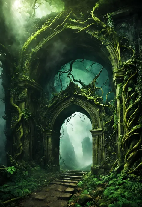   Lost History The Gate of Time and Space carries the Forgotten History，Take you back to ancient times，Explore a lost secret with an arched entrance to a carved stone fantasy world with intricate tangles of green vines、The art of entanglement is unpredicta...