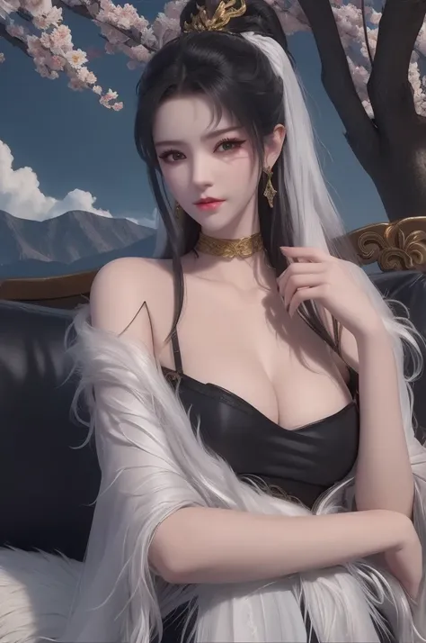 a close up of a woman in a black dress sitting on a couch, trending on cgstation, by Yang J, guweiz, artwork in the style of guweiz, ig model | artgerm, a beautiful fantasy empress, beautiful alluring anime woman, seductive anime girl, trending at cgstatio...