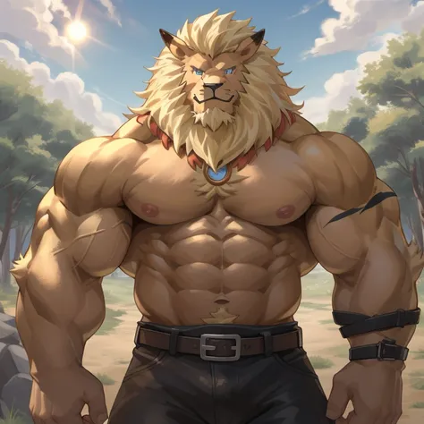 leomon,digimon,lion,male,uncle,adult,alone,4k,best quality,complete body,whole body姿態,face to face audience,show muscles,whole b...