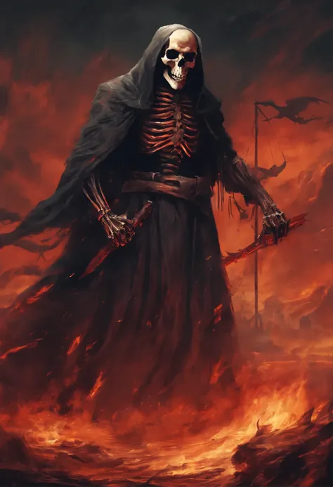 Make A skull grim reaper, hell fire, with A text "keep on FIGHTING TILL the end" 